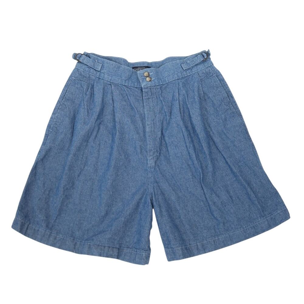 Vintage 90s Lands End Blue Denim High Rise Pleat Front Jean Shorts 30"